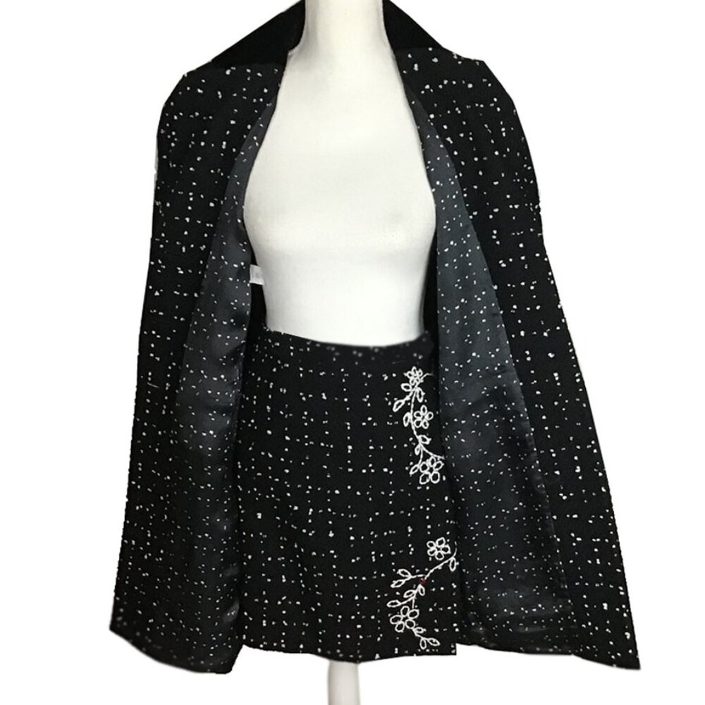 MOSCHINO 1990s Vintage Black & White Salt & Pepper Cashmere Jacket & Mini Skirt - Picture 3 of 16